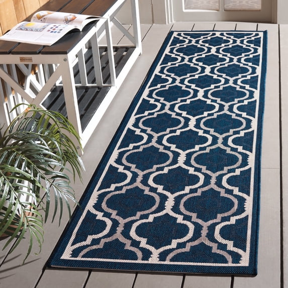 Safavieh Courtyard Bayon Geometric Indoor/Outdoor Runner Rug, Navy/Beige, 2'3" x 8'