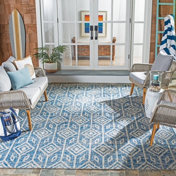 SAFAVIEH Courtyard Beckah Distressed Indoor/Outdoor Area Rug, 8' x 11', Navy/Grey