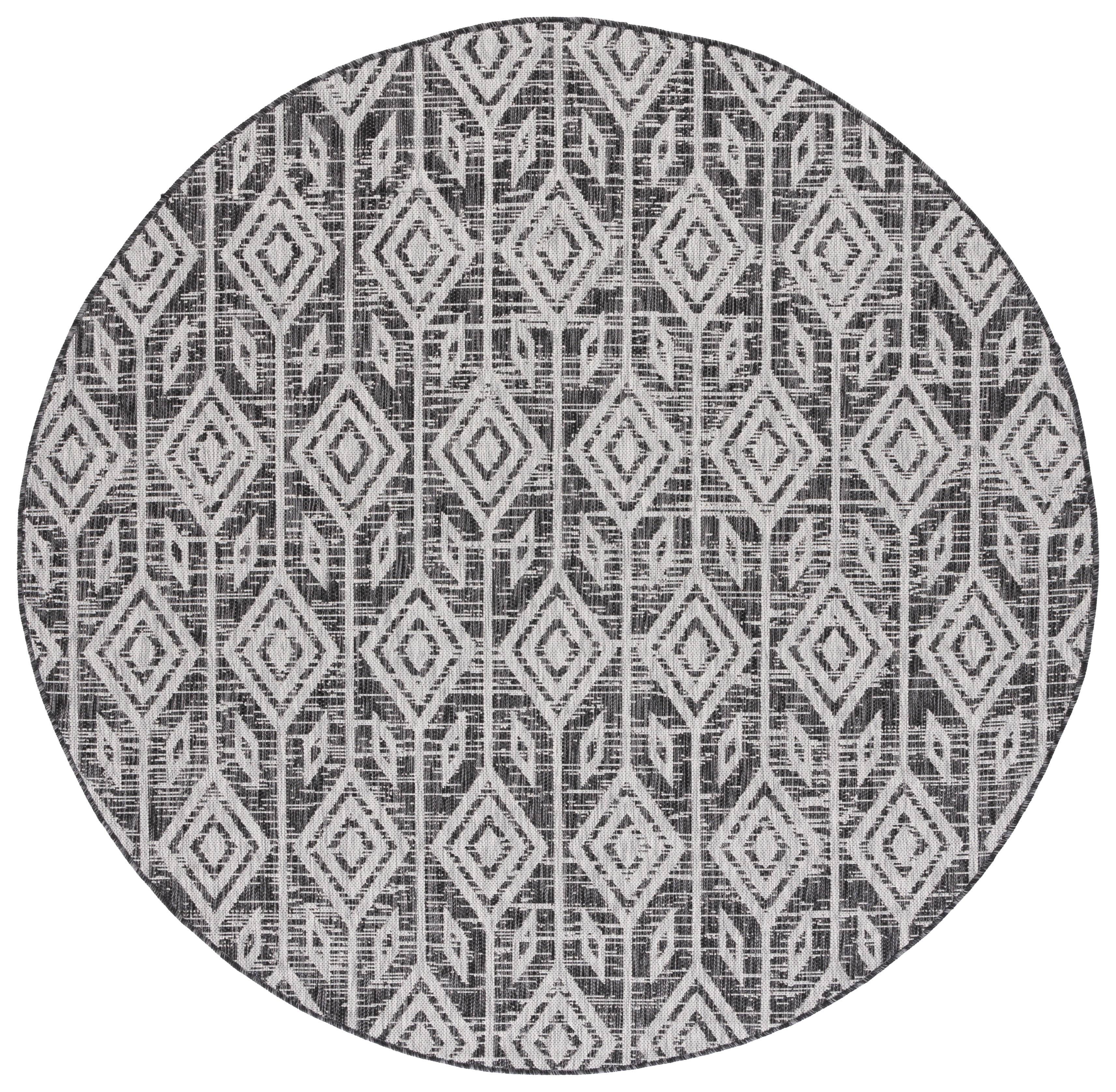 SAFAVIEH Courtyard Beckah Geometric Indoor/Outdoor Area Rug, Black/Grey, 6'7" x 6'7" Round