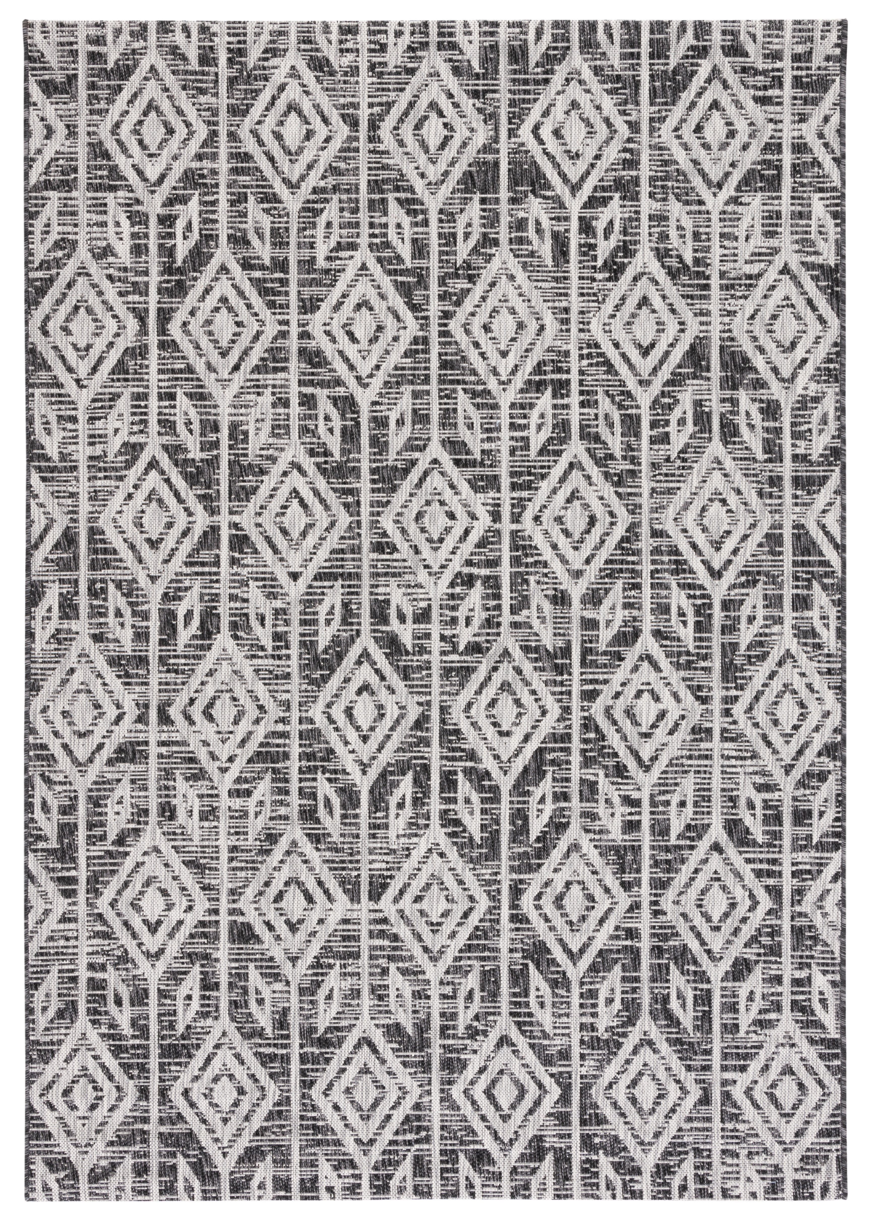SAFAVIEH Courtyard Beckah Geometric Indoor/Outdoor Area Rug, Black/Grey, 6'7" x 9'6"