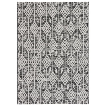 SAFAVIEH Courtyard Beckah Geometric Indoor/Outdoor Area Rug, Black/Grey, 6'7" x 9'6"