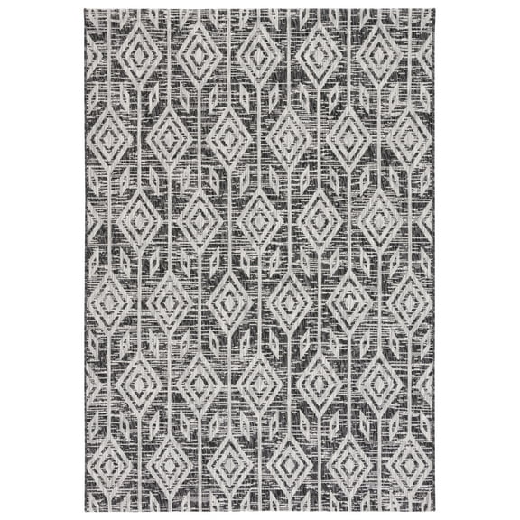 SAFAVIEH Courtyard Beckah Geometric Indoor/Outdoor Area Rug, Black/Grey, 6'7" x 9'6"