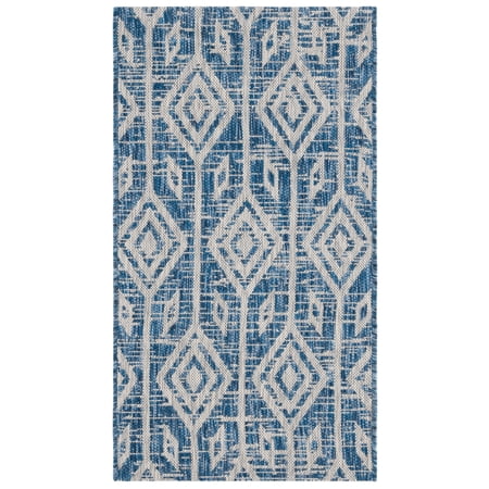 SAFAVIEH Courtyard Beckah Geometric Indoor/Outdoor Area Rug, Navy/Grey, 2' x 3'7"