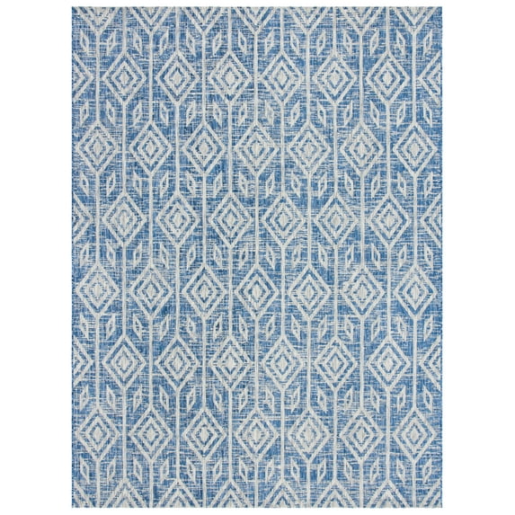 SAFAVIEH Courtyard Beckah Geometric Indoor/Outdoor Area Rug, Navy/Grey, 5'3" x 7'7"