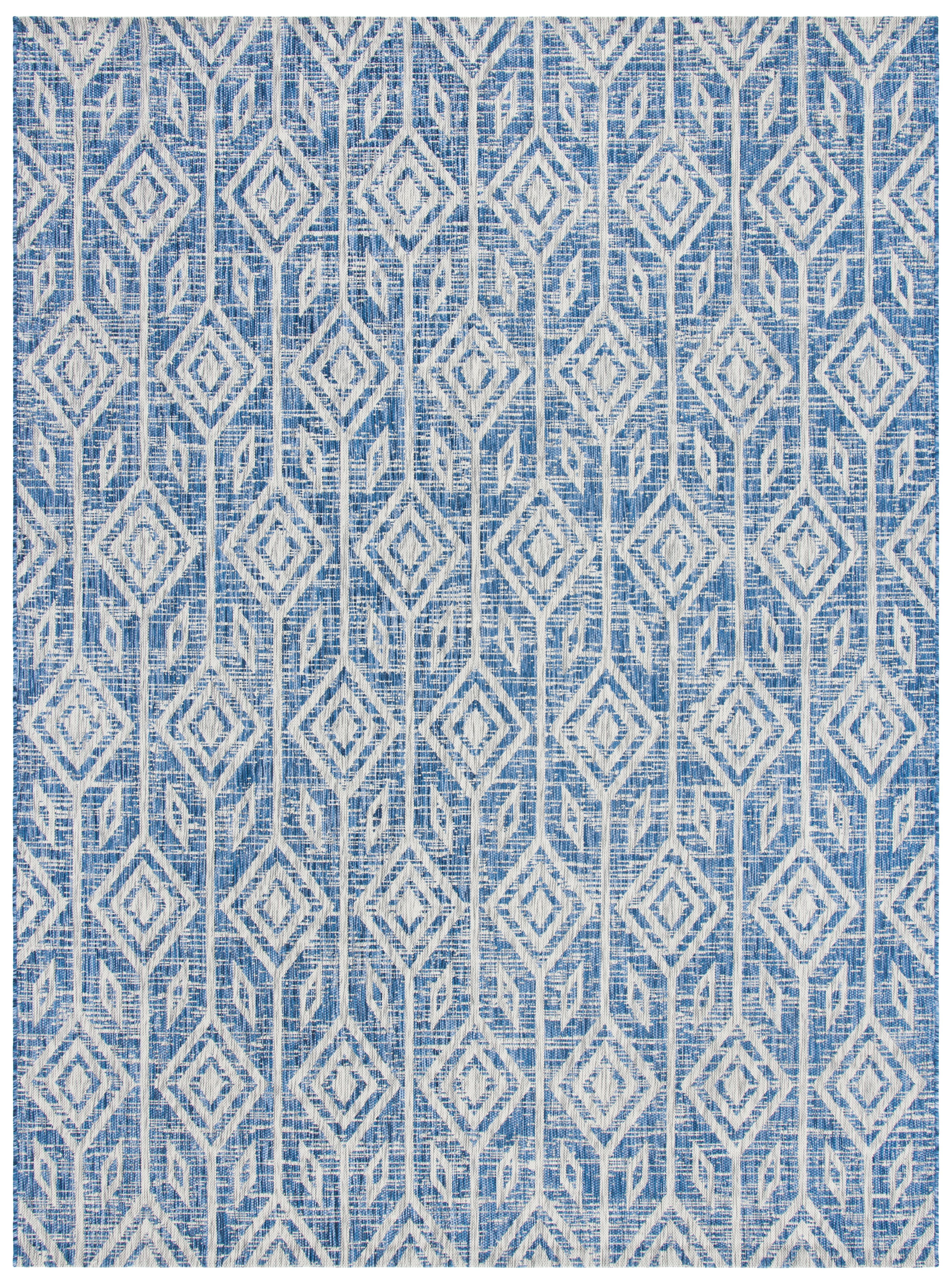 SAFAVIEH Courtyard Beckah Geometric Indoor/Outdoor Area Rug, Navy/Grey, 6'7" x 9'6"