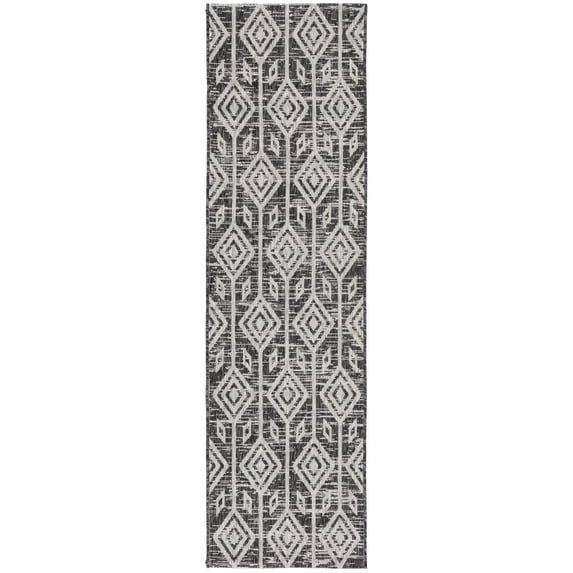 SAFAVIEH Courtyard Beckah Geometric Indoor/Outdoor Runner Rug, Black/Grey, 2'3" x 8'