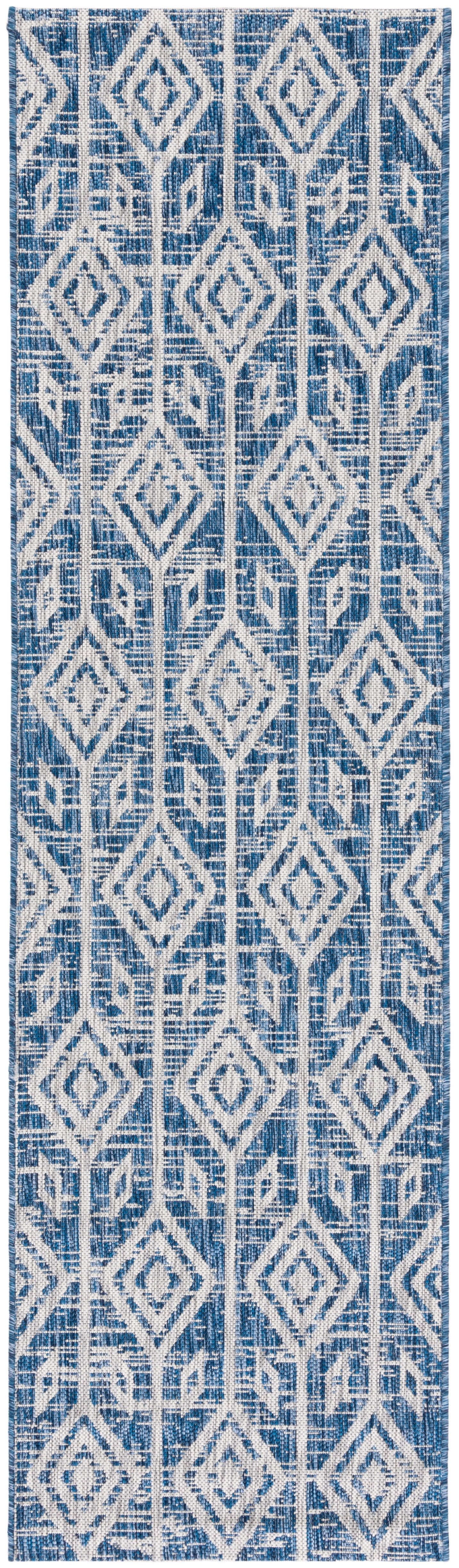 SAFAVIEH Courtyard Beckah Geometric Indoor/Outdoor Runner Rug, Navy/Grey, 2'3" x 8'