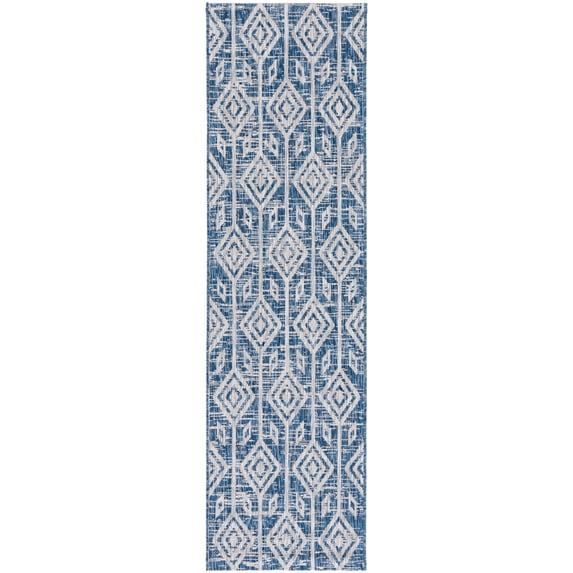 SAFAVIEH Courtyard Beckah Geometric Indoor/Outdoor Runner Rug, Navy/Grey, 2'3" x 8'