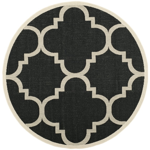 SAFAVIEH Courtyard Becky Geometric Indoor/Outdoor Area Rug, Black/Beige, 4' x 4' Round