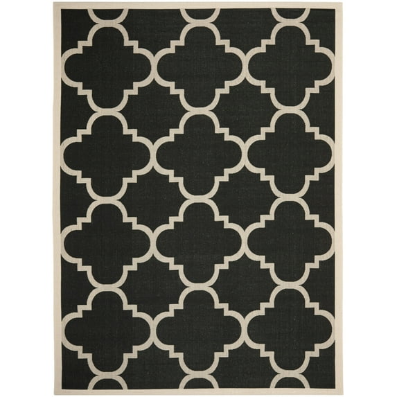 SAFAVIEH Courtyard Becky Geometric Indoor/Outdoor Area Rug, Black/Beige, 8' x 10'