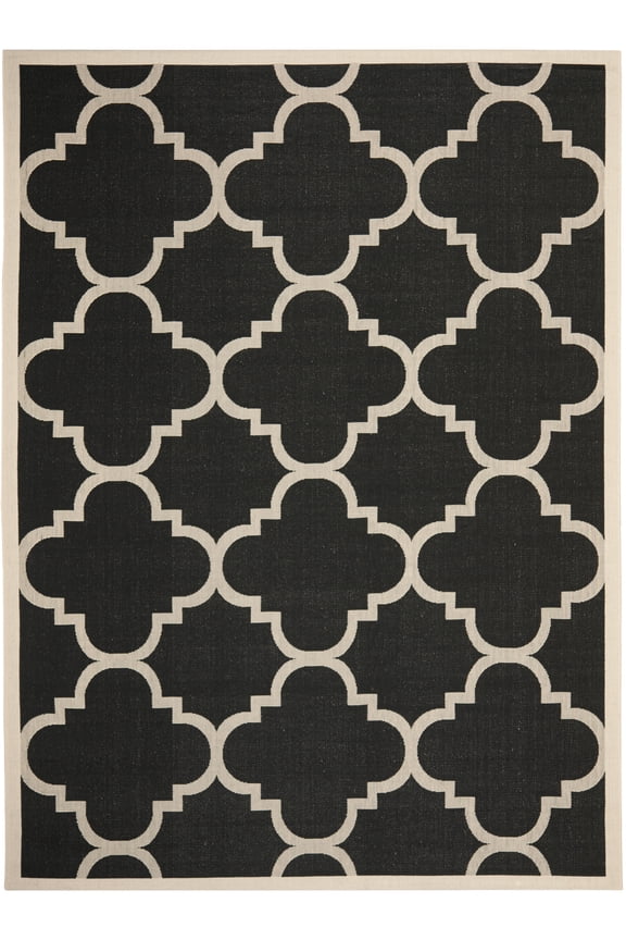 Courtyard Becky Geometric Indoor/Outdoor Area Rug, Black/Beige, 9' x 12'