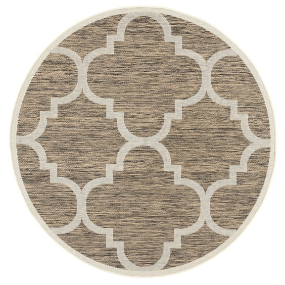 SAFAVIEH Courtyard Becky Geometric Indoor/Outdoor Area Rug, Brown, 4' x 4' Round