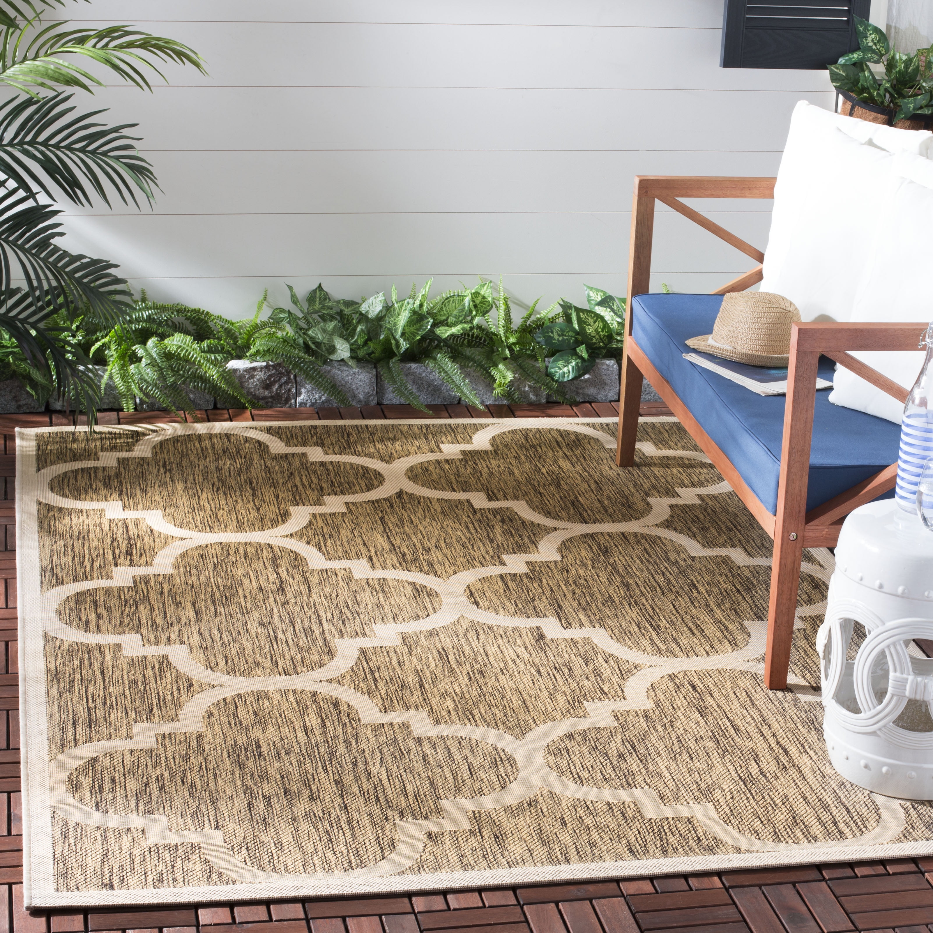Taupe and Greige Geometric Outdoor Area Rug
