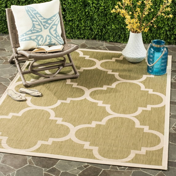 SAFAVIEH Courtyard Becky Geometric Indoor/Outdoor Area Rug, Green/Beige, 6'7" x 6'7" Square