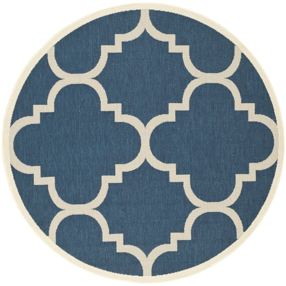 SAFAVIEH Courtyard Becky Geometric Indoor/Outdoor Area Rug, Navy/Beige, 4' x 4' Round