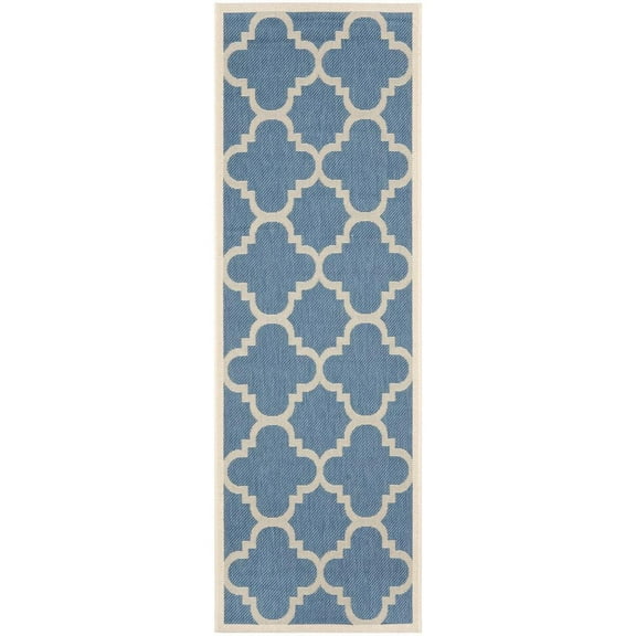 SAFAVIEH Courtyard Becky Geometric Indoor/Outdoor Runner Rug, Blue/Beige, 2'3" x 12'