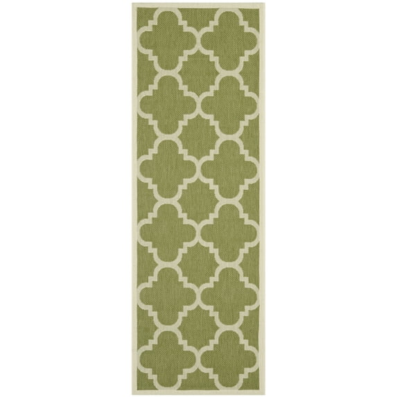SAFAVIEH Courtyard Becky Geometric Indoor/Outdoor Runner Rug, Green/Beige, 2'3" x 12'