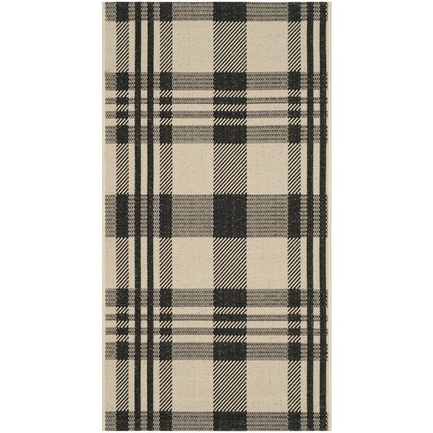 Courtyard Benjamin Plaid Indoor/Outdoor Area Rug, 2'7" x 5', Black/Bone