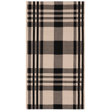 Safavieh Courtyard Benjamin Plaid Indoor/Outdoor Area Rug, Black/Bone, 2' x 3'7"