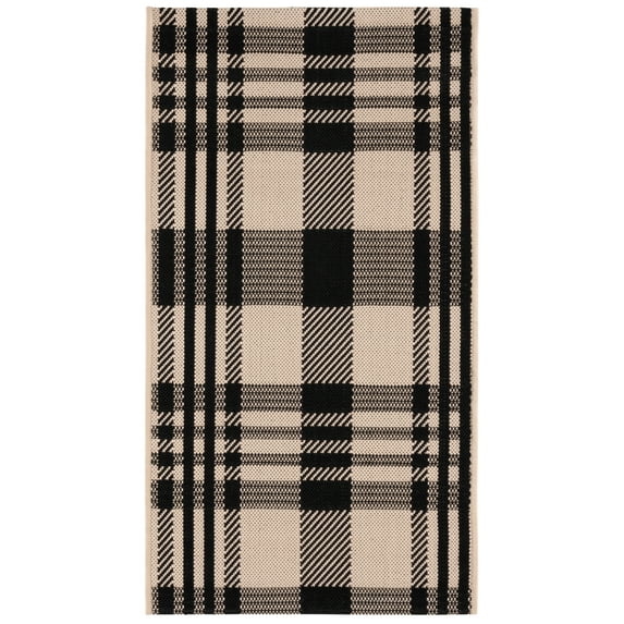 SAFAVIEH Courtyard Benjamin Plaid Indoor/Outdoor Area Rug, Black/Bone, 2' x 3'7"
