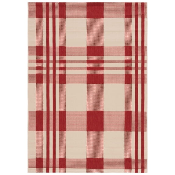 Safavieh Courtyard Benjamin Plaid Indoor/Outdoor Area Rug, Red/Bone, 4' x 5'7"