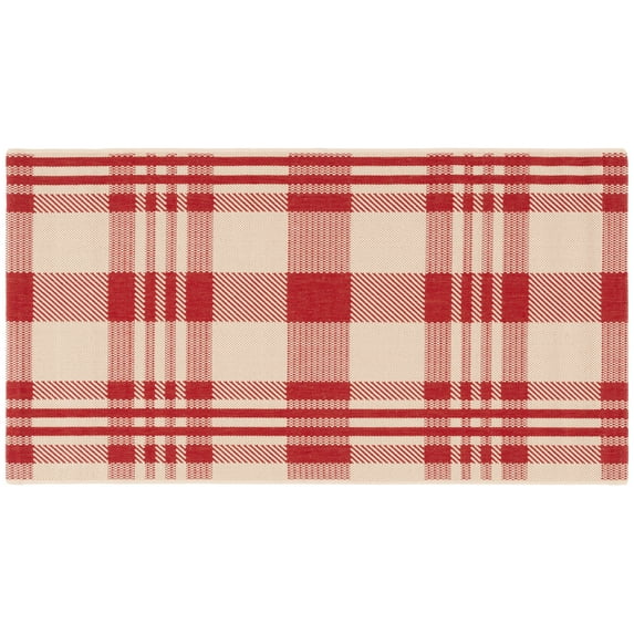 SAFAVIEH Courtyard Benjamin Plaid Indoor/Outdoor Area Rug, Red/Bone, 4' x 5'7"
