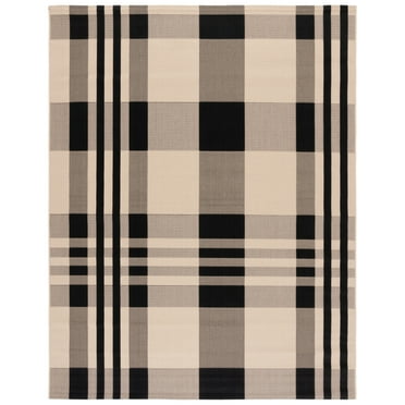 SAFAVIEH Courtyard Benjamin Plaid Indoor/Outdoor Area Rug, 5'3" x 7'7", Black/Bone