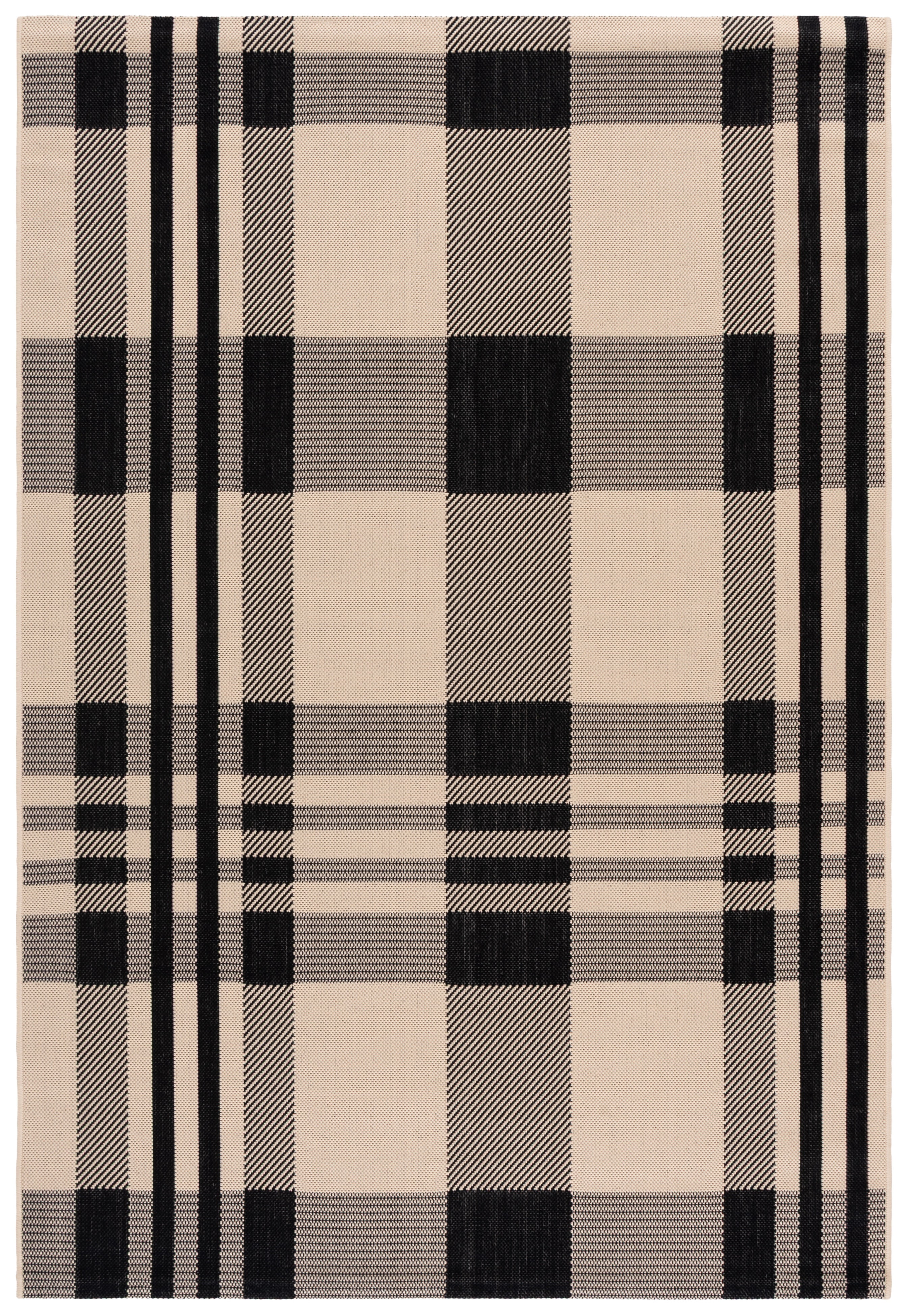 Safavieh Courtyard Benjamin Plaid Indoor/Outdoor Area Rug, Black/Bone, 5'3" x 7'7"