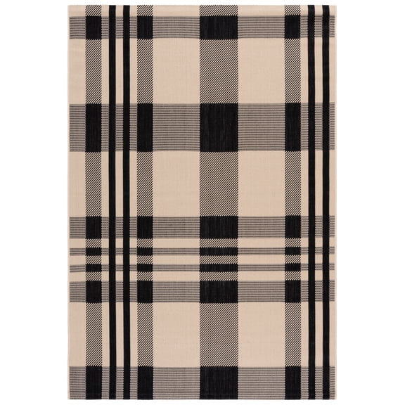 Safavieh Courtyard Benjamin Plaid Indoor/Outdoor Area Rug, Black/Bone, 5'3" x 7'7"
