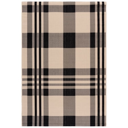 Safavieh Courtyard Benjamin Plaid Indoor/Outdoor Area Rug, Black/Bone, 5'3" x 7'7"
