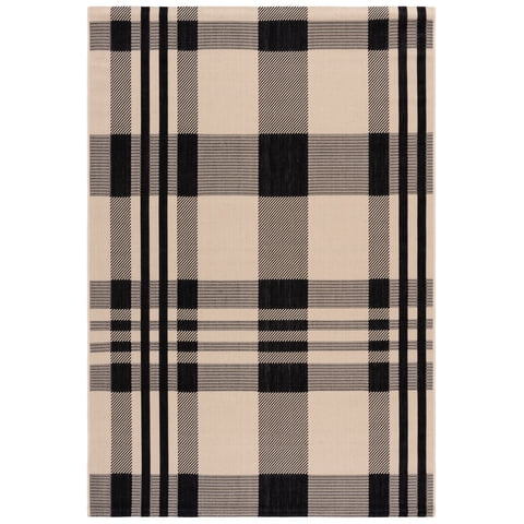 Safavieh Courtyard Benjamin Plaid Indoor/Outdoor Area Rug, Black/Bone, 5'3" x 7'7"