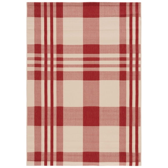 Safavieh Courtyard Benjamin Plaid Indoor/Outdoor Area Rug, Red/Bone, 5'3" x 7'7"
