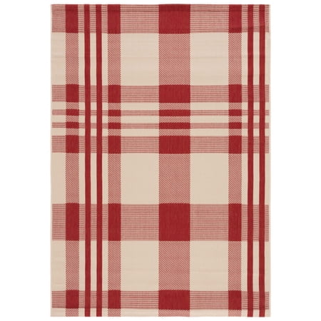 Safavieh Courtyard Benjamin Plaid Indoor/Outdoor Area Rug, Red/Bone, 5'3" x 7'7"