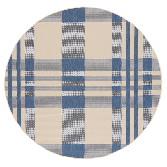 Safavieh Courtyard Benjamin Plaid Indoor/Outdoor Area Rug, Beige/Blue, 6'7" x 6'7" Round