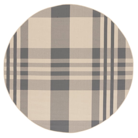 Safavieh Courtyard Benjamin Plaid Indoor/Outdoor Area Rug, Gray/Bone, 6'7" x 6'7" Round