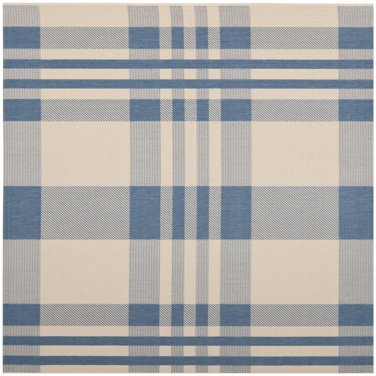 Blue and Beige Plaid Outdoor Square Area Rug