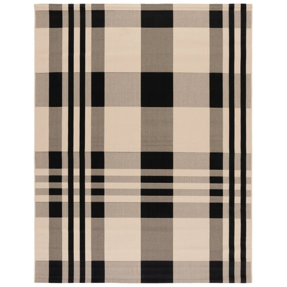 SAFAVIEH Courtyard Benjamin Plaid Indoor/Outdoor Area Rug, Black/Bone, 8' x 11'