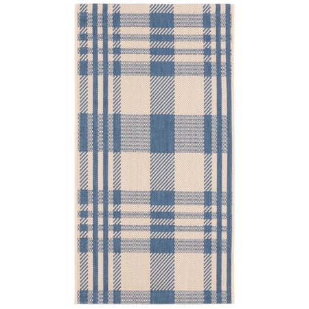 Safavieh Courtyard Benjamin Plaid Indoor/Outdoor Area Rug, Beige/Blue, 2' x 3'7"