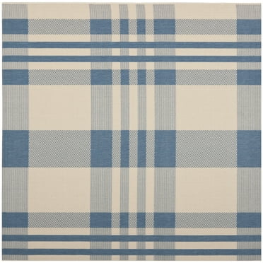 SAFAVIEH Courtyard Benjamin Plaid Indoor/Outdoor Area Rug, Beige/Blue, 4' x 4' Square
