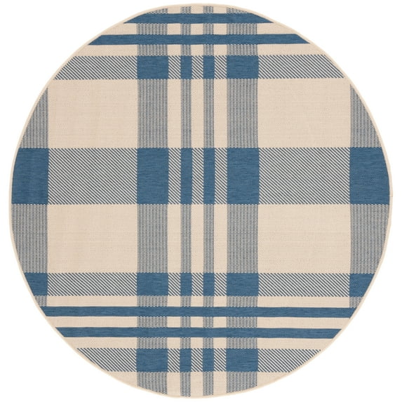 Safavieh Courtyard Benjamin Plaid Indoor/Outdoor Area Rug, Beige/Blue, 5'3" x 5'3" Round
