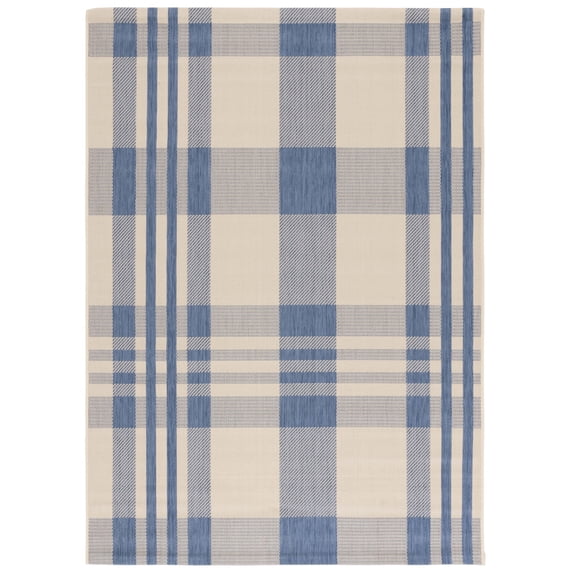 Safavieh Courtyard Benjamin Plaid Indoor/Outdoor Area Rug, Beige/Blue, 6' x 8'