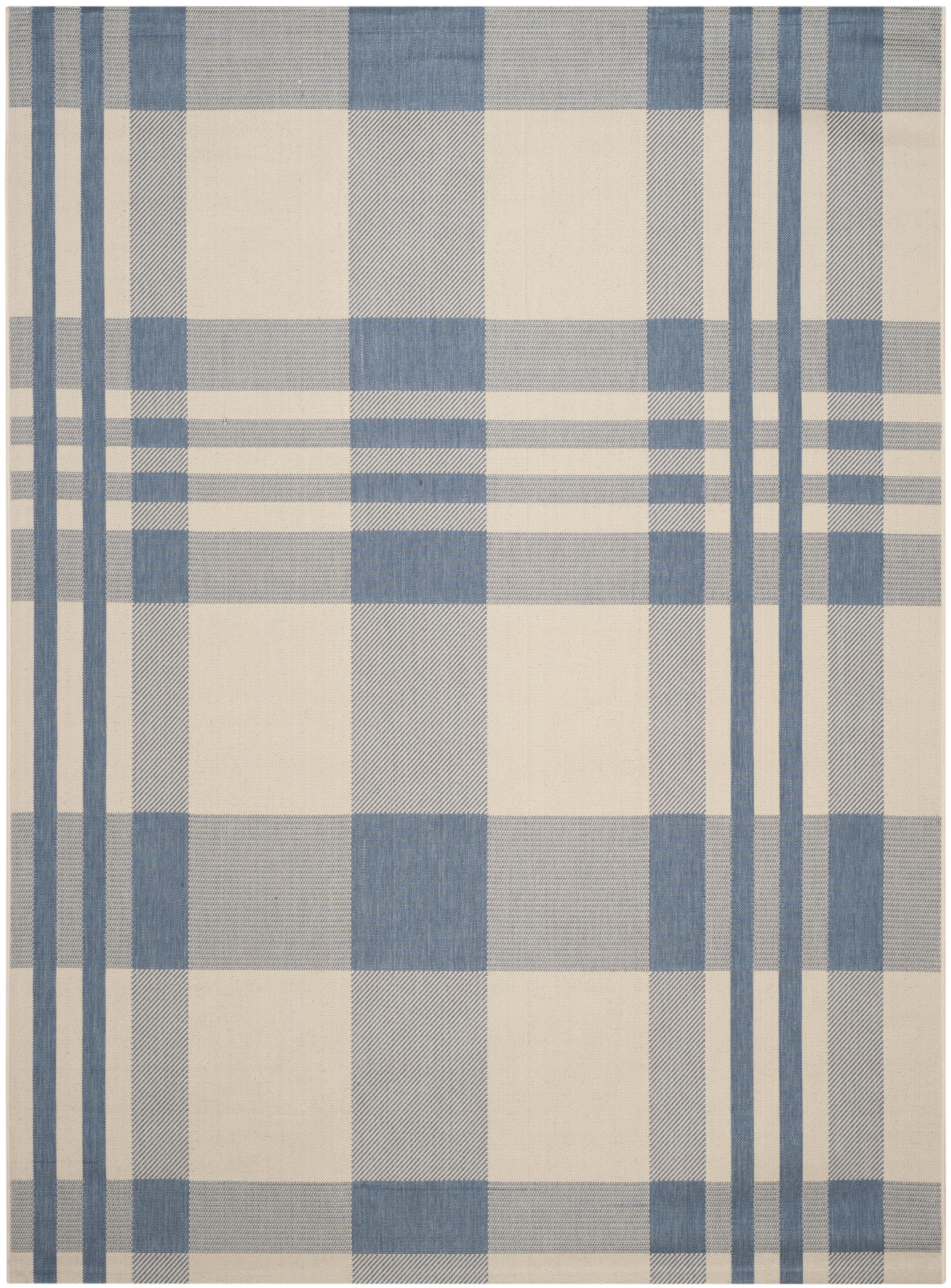 Beige and Blue 9' x 12' Reversible Synthetic Flat Woven Rug