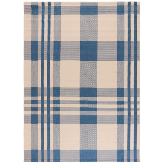 Safavieh Courtyard Benjamin Plaid Indoor/Outdoor Area Rug, Beige/Blue, 9' x 12'