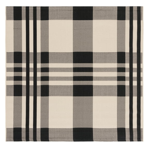 Safavieh Courtyard Benjamin Plaid Indoor/Outdoor Area Rug, Black/Bone, 4' x 4' Square