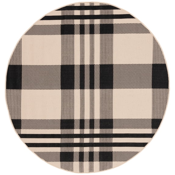Safavieh Courtyard Benjamin Plaid Indoor/Outdoor Area Rug, Black/Bone, 5'3" x 5'3" Round