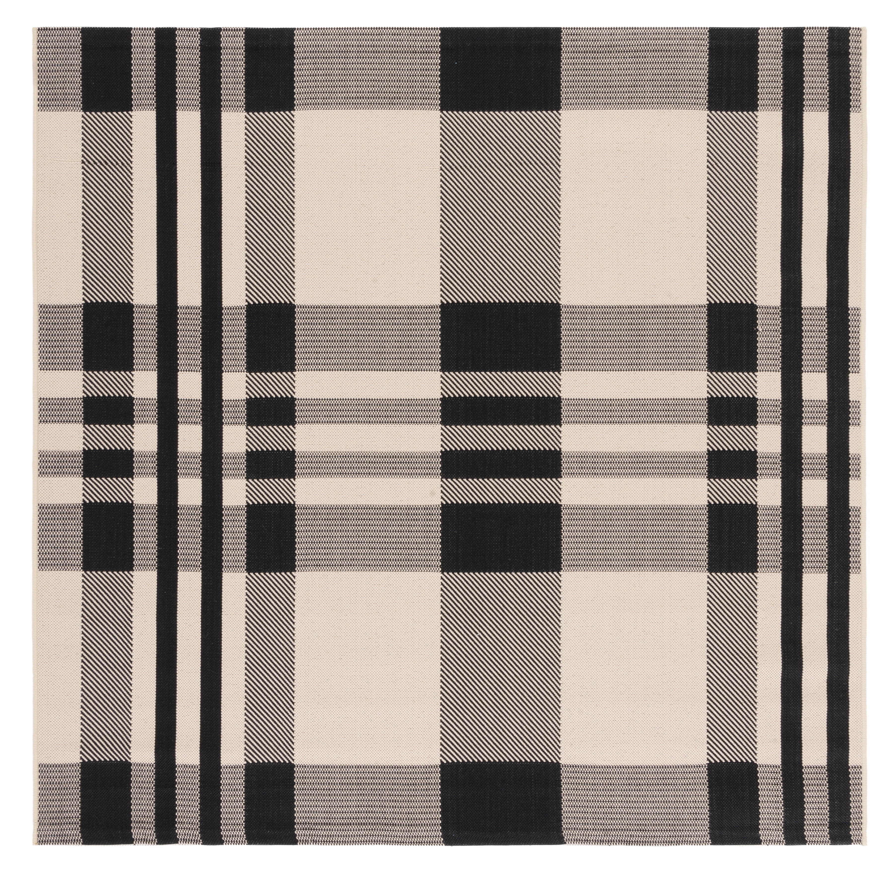 Safavieh Courtyard Benjamin Plaid Indoor/Outdoor Area Rug, Black/Bone, 5'3" x 5'3" Square