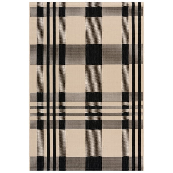 SAFAVIEH Courtyard Benjamin Plaid Indoor/Outdoor Area Rug, Black/Bone, 6'7" x 9'6"