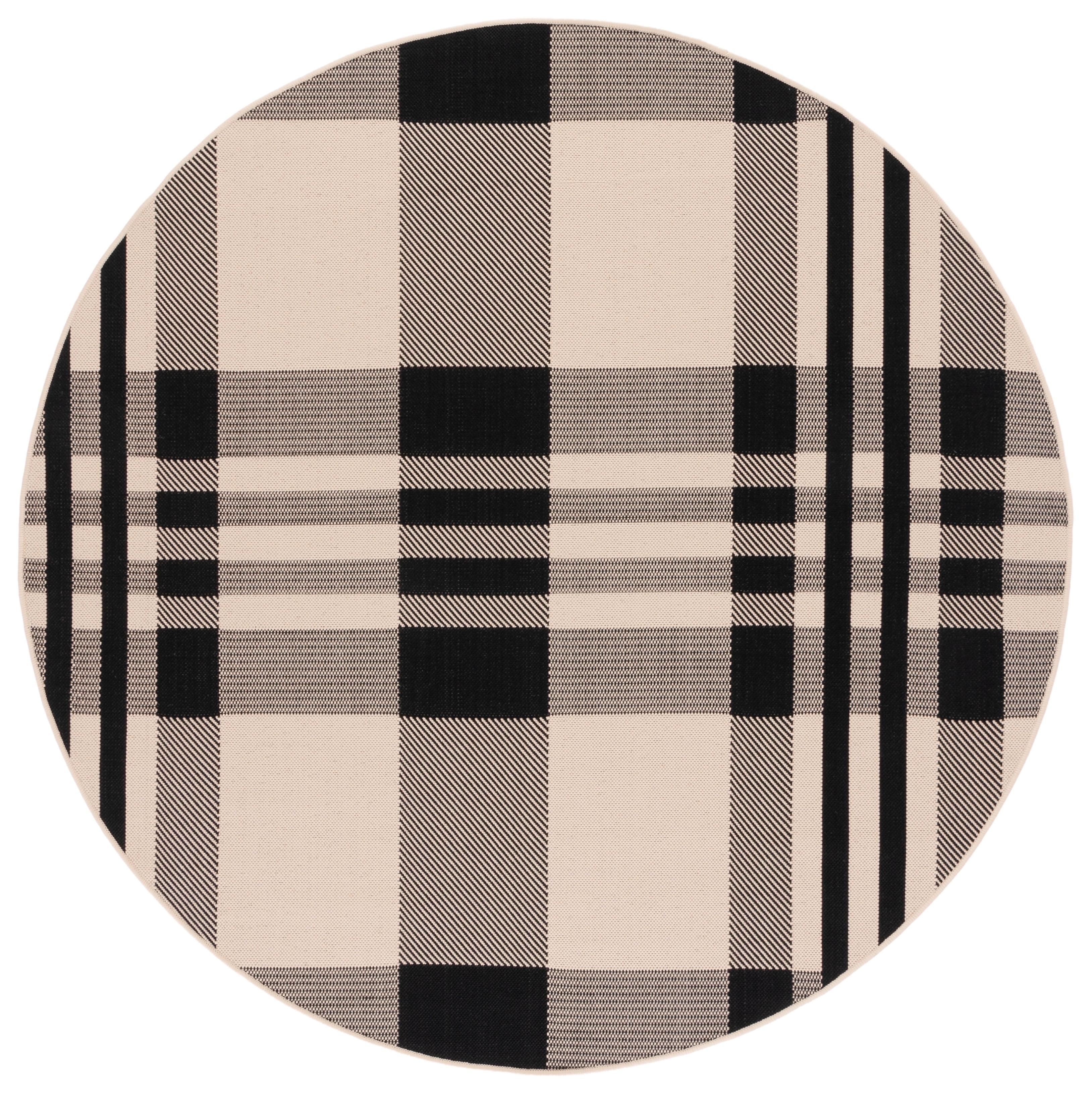 Safavieh Courtyard Benjamin Plaid Indoor/Outdoor Area Rug, Black/Bone, 7'10" x 7'10" Round