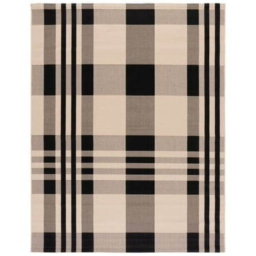 SAFAVIEH Courtyard Benjamin Plaid Indoor/Outdoor Area Rug, Black/Bone, 9' x 12'