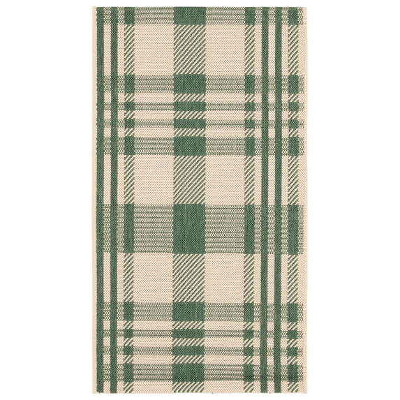 SAFAVIEH Courtyard Benjamin Plaid Indoor/Outdoor Area Rug, Green/Beige, 2' x 3'7"